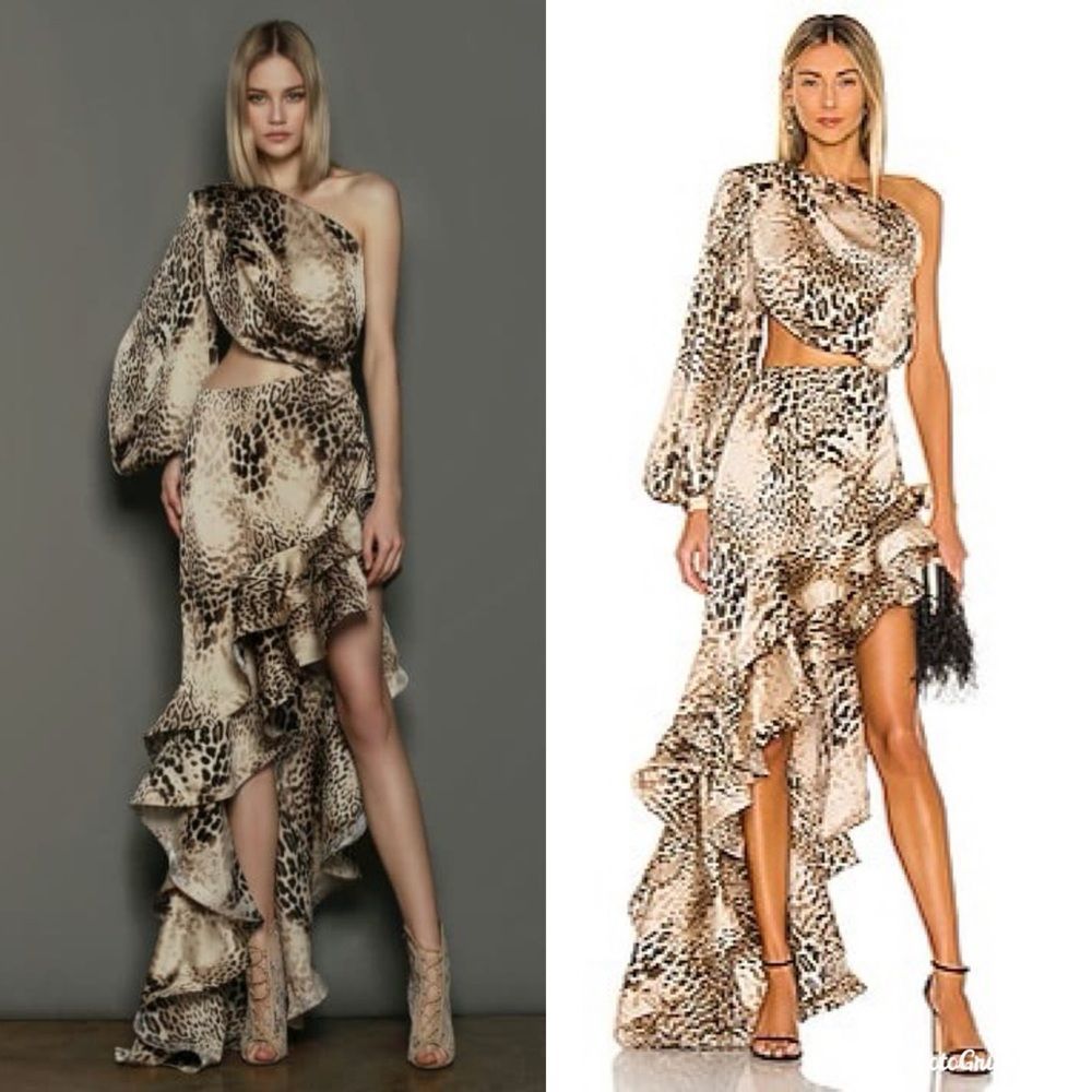 Bronx and Banco Leopard Print One-Shoulder Maxi Dress - Beige & Black